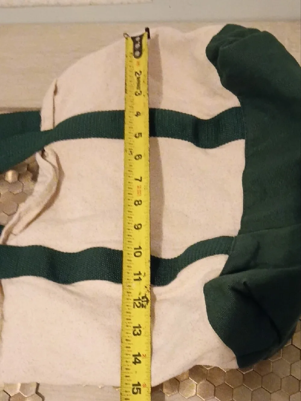 Beige Canvas Tote Bag with Green Accents